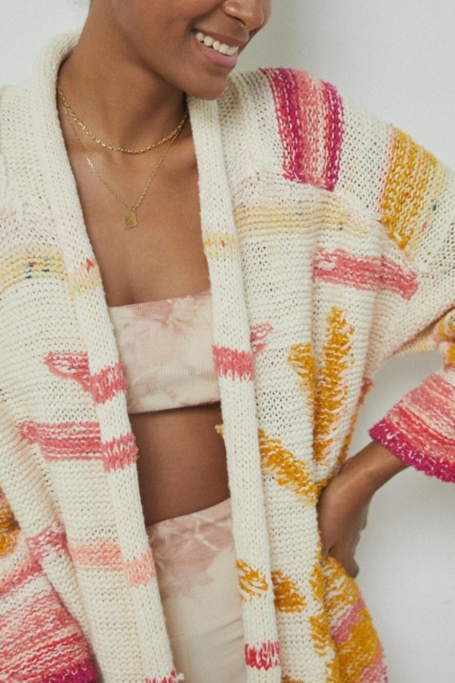 Anthropologie Daily Practice SUNSET Open Front Striped Knit Cardigan XS/S Boho